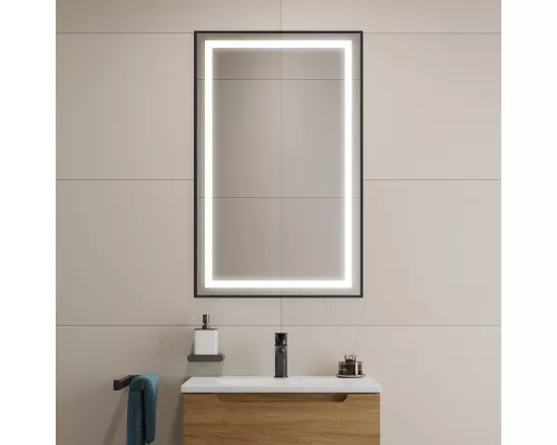 Зеркало в алюминиевой раме со встроенным светильником BelBagno SPC-KRAFT-500-800-SENS-NERO