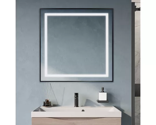 Зеркало в алюминиевой раме со встроенным светильником BelBagno SPC-KRAFT-800-800-SENS-NERO