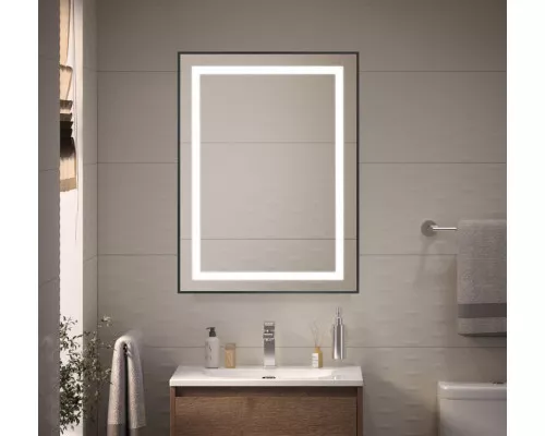 Зеркало в алюминиевой раме со встроенным светильником BelBagno SPC-KRAFT-600-800-SENS-NERO