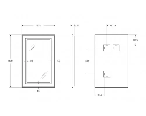 Зеркало в алюминиевой раме со встроенным светильником и сенсорным выключателем BelBagno SPC-KRAFT-500-800-SENS-AL