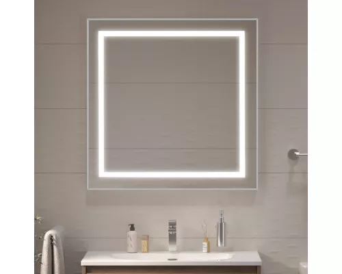 Зеркало в алюминиевой раме со встроенным светильником BelBagno SPC-KRAFT-800-800-SENS-AL