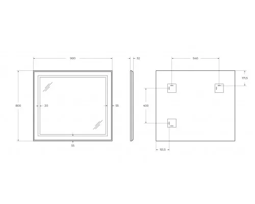 Зеркало в алюминиевой раме со встроенным светильником BelBagno SPC-KRAFT-900-800-SENS-AL