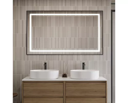 Зеркало в алюминиевой раме со встроенным светильником BelBagno SPC-KRAFT-1400-800-SENS-NERO