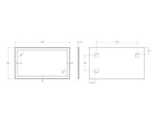 Зеркало в алюминиевой раме со встроенным светильником BelBagno SPC-KRAFT-1400-800-SENS-NERO