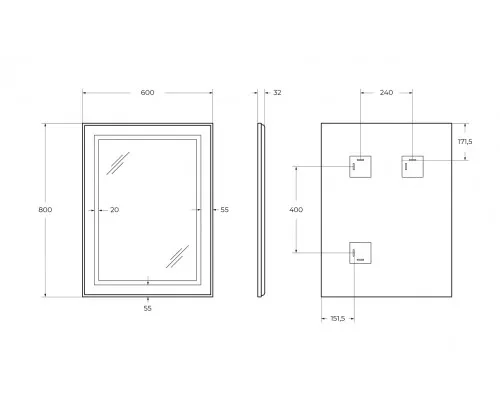 Зеркало в алюминиевой раме со встроенным светильником BelBagno SPC-KRAFT-600-800-SENS-AL