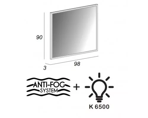Зеркало со встроенной LED подсветкой, системой Антизапотевания, реверсивное 98x90 CEZARES Bianco opaco 45046