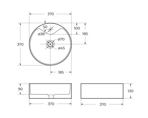 Раковина накладная керамическая круглая 370х370х130мм BelBagno BB1400