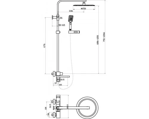 Душевая стойка со смесителем для ванны верхним и ручным душем BelBagno LUCE LUC-VSCM-ORO