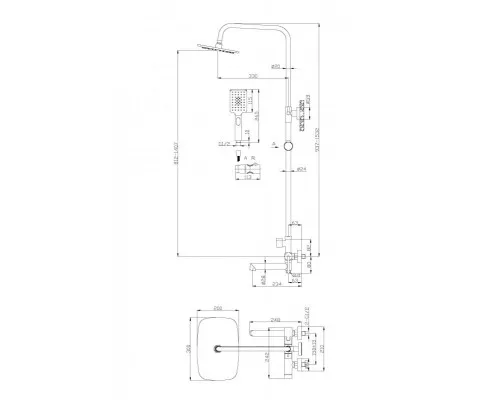 Душевая стойка со смесителем для ванны верхним и ручным душем BelBagno ACQUA-VSCM-NERO