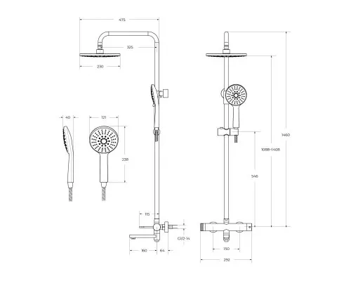 Душевая стойка со смесителем, верхним и ручным душем CEZARES RELAX-CVD-BORO