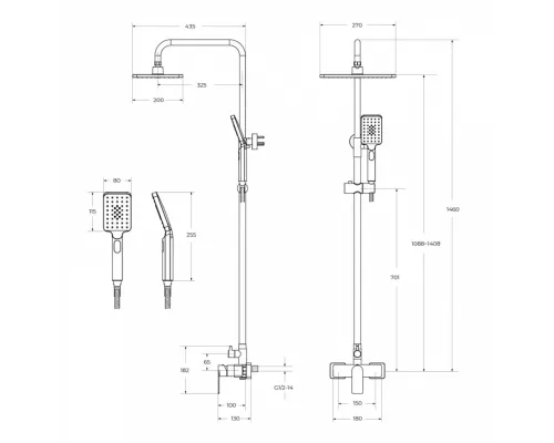 Душевая стойка со смесителем, верхним и ручным душем CEZARES SLIDER-CD-NOP