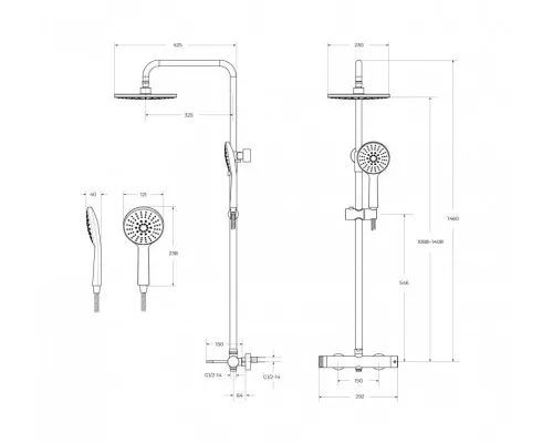 Душевая стойка со смесителем, верхним и ручным душем CEZARES RELAX-CD-IN