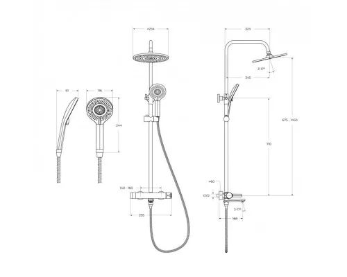 Душевая стойка со смесителем, изливом, верхним и ручным душем CEZARES LUX-CVD-01