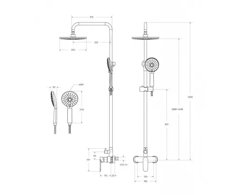 Душевая стойка со смесителем, верхним и ручным душем CEZARES STYLUS-CD-IN