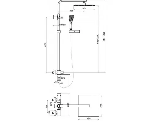 Душевая стойка со смесителем для ванны верхним и ручным душем BelBagno LUCE LUC-VSCM-NERO