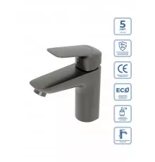 Смеситель для раковины без донного клапана BelBagno DUE-LVM-GM-W0, оружейная сталь