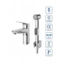 Смеситель для раковины без донного клапана с гигиеническим душем BelBagno DUE-LVM/HGN-CRM-W0