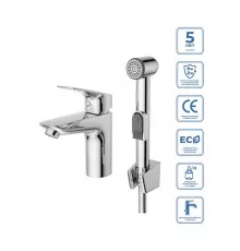 Смеситель для раковины без донного клапана с гигиеническим душем BelBagno DUE-LVM/HGN-CRM-W0