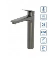 Смеситель для накладной раковины без донного клапана BelBagno DUE-LMC-GM-W0, оружейная сталь