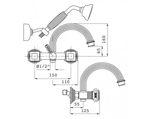 Смеситель для ванны и душа Cezares APHRODITE-V-02-O