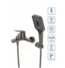 Смеситель для ванны и душа BelBagno DUE-VASM-GM, оружейная сталь