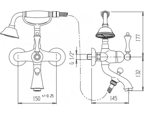 Смеситель для ванны и душа с ручным душем CEZARES MARGOT-VDM-02-Bi
