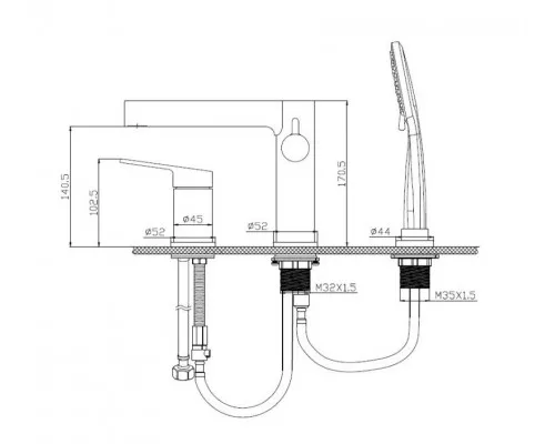 Смеситель на борт ванны с выдвижным ручным душем DELTA DEL-BVD3-NERO чёрный матовый