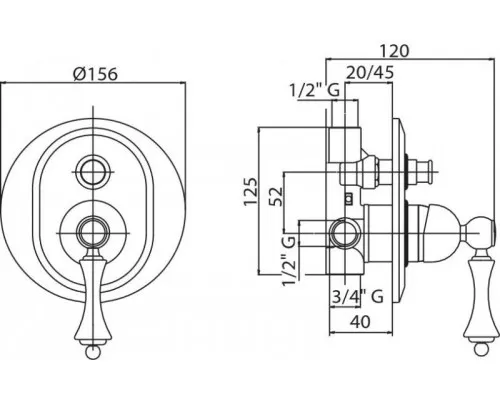 Встраиваемый смеситель для душа с переключателем CEZARES MARGOT-VDIM-03/24-M