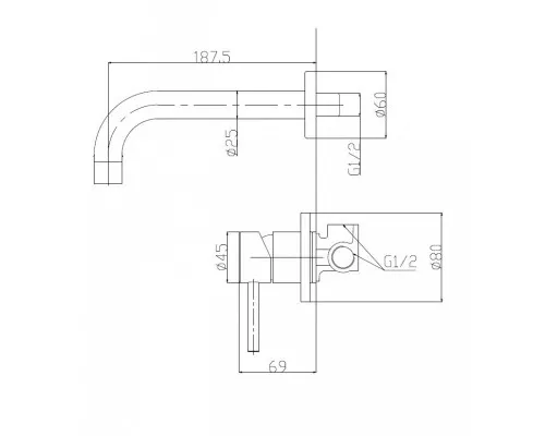 Смеситель для раковины без донного клапана встраиваемый нержавеющая сталь BelBagno ETNA ETN-BLVM-2-IN