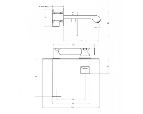 Смеситель для раковины без донного клапана встраиваемый BelBagno AURORA-BLVM-CRM-W0