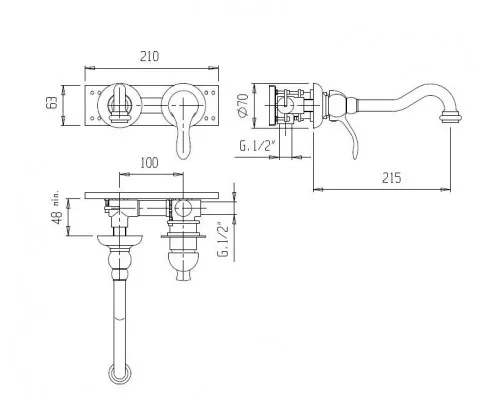 Встраиваемый смеситель для раковины CEZARES MARGOT-BLS1-03/24-M