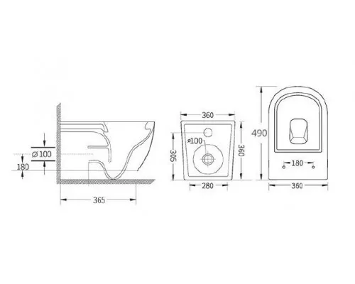 Унитаз подвесной безободковый со смывом Торнадо с сиденьем CEZARES RELAX-TOR 49 см CZR-38088-49-TH-TOR/SC