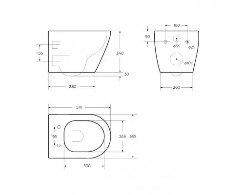 Унитаз подвесной безободковый с сиденьем и смывом TORNADO CEZARES STYLUS-TOR CZR-6601-TH-TOR/SC