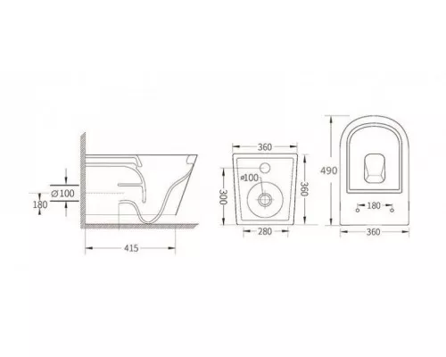 Унитаз подвесной безободковый со смывом Торнадо с сиденьем CEZARES LINER-TOR 49 см CZR-38083-49-TH-TOR/SC