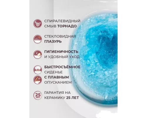 Унитаз подвесной безободковый с сиденьем и смывом TORNADO CEZARES STYLUS-TOR 2.0 CZR-546-TH-TOR/SC