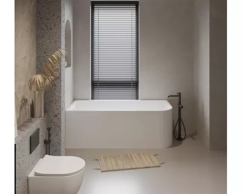 Акриловая ванна BelBagno BB712-1600-730-L, 160x73 см, левая, пристенная, белая, асимметричная, на ножках, со сливом-переливом, с донным клапаном