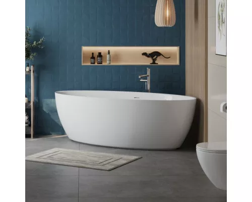 Отдельностоящая, полукруглая акриловая ванна в комплекте со сливом-переливом BelBagno BB707-1860-880