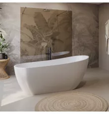 Отдельностоящая, полукруглая акриловая ванна в комплекте со сливом-переливом BelBagno BB704-1700-800-K