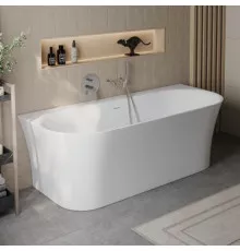 Пристенная, полукруглая акриловая ванна в комплекте со сливом-переливом BelBagno BB711-1700-750