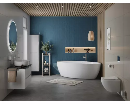 Отдельностоящая, полукруглая акриловая ванна в комплекте со сливом-переливом BelBagno BB707-1860-880