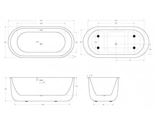 Отдельностоящая овальная акриловая ванна со сливом-переливом BelBagno BB709-1700-780-W/MC шоколад матовый