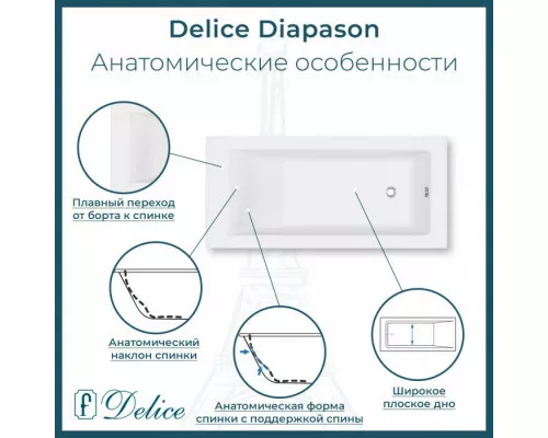 Ванна из литьевого мрамора Delice Diapason 170х80 глянцевая с черными ручками DLR330007RB-G
