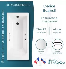 Ванна из литьевого мрамора Delice Scandi 170х75 глянцевая с черными ручками DLR330026RB-G