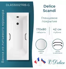 Ванна из литьевого мрамора Delice Scandi 170х80 глянцевая с черными ручками DLR330027RB-G