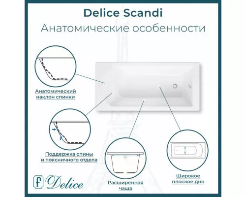 Ванна из литьевого мрамора Delice Scandi 175х70 глянцевая с ручками Хром DLR330028R-G