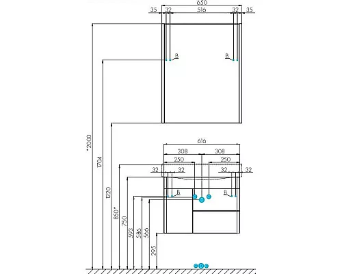 Заказать Тумба с раковиной белый глянец 65 см Акватон Беверли 1A2353K0BV010 в магазине сантехники Santeh-Crystal.ru