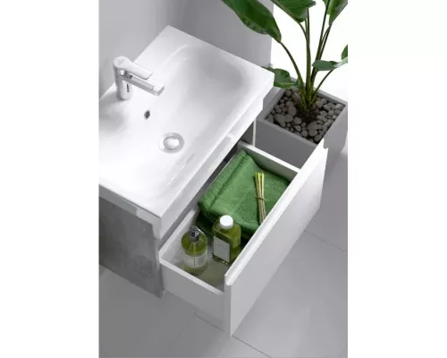 Купить Комплект мебели белый глянец/бетон светлый 80 см Aqwella Smart SRT0108BS + UM-MOD80SL/1 + RM0208W в магазине сантехники Santeh-Crystal.ru