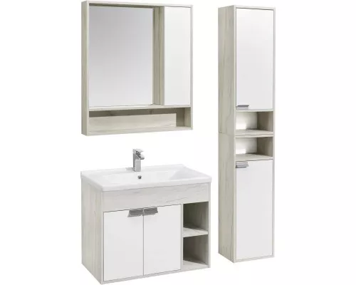 Купить Комплект мебели белый глянец/дуб крафт 80 см Акватон Флай 1A237401FAX10 + 1WH302251 + 1A237702FAX10 в магазине сантехники Santeh-Crystal.ru