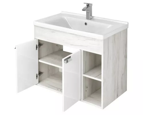 Купить Комплект мебели белый глянец/дуб крафт 80 см Акватон Флай 1A237401FAX10 + 1WH302251 + 1A237702FAX10 в магазине сантехники Santeh-Crystal.ru