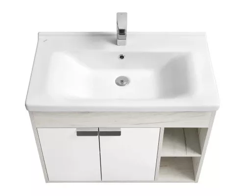 Купить Комплект мебели белый глянец/дуб крафт 80 см Акватон Флай 1A237401FAX10 + 1WH302251 + 1A237702FAX10 в магазине сантехники Santeh-Crystal.ru